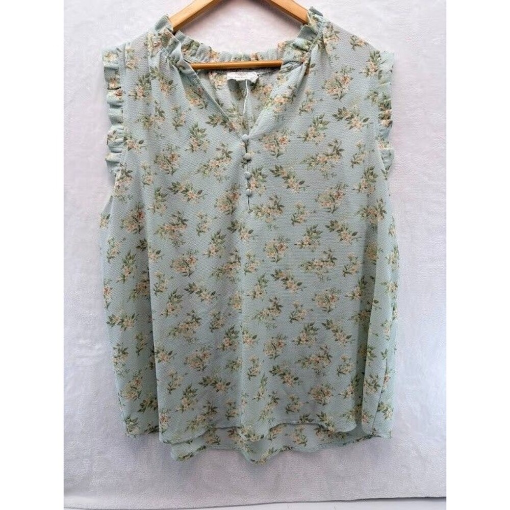 Women's Perch Sleeveless Top Blue Plus Size 3X Floral Blue Dainty, Soft‎ Colors